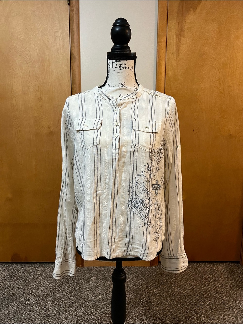 Harley-Davidson Cream & Black Striped Button-Down Shirt